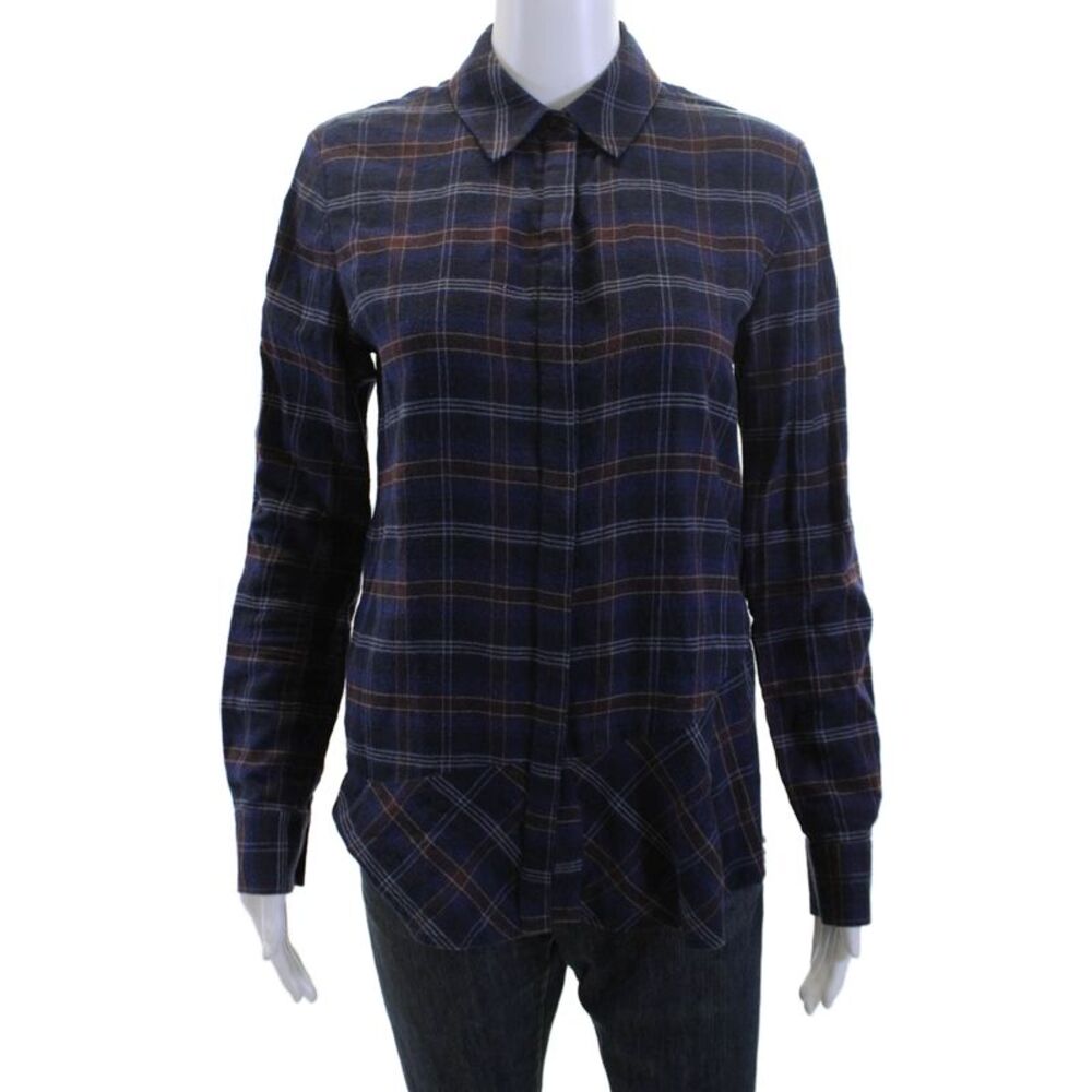 Thakoon Addition Womens Cotton Plaid Shirt Blue Size 02